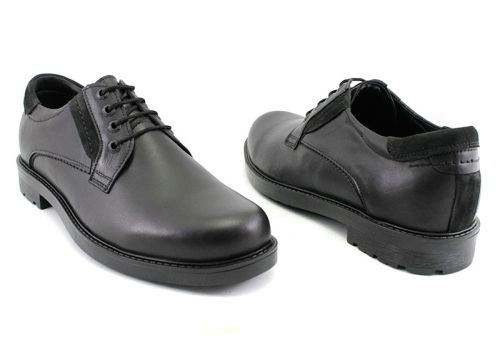 Pantofi casual barbati negri din piele naturala cu sireturi, model Yasen.