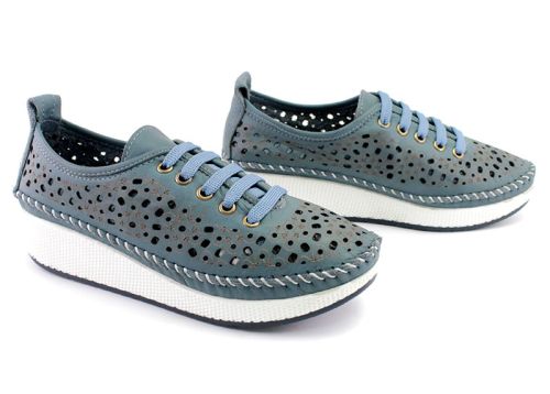 Pantofi dama de vară din piele cu perforare în albastru - Model Rickel 860