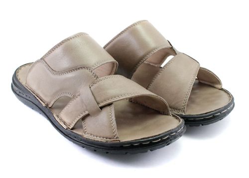 Papuci barbati din piele in culoarea nisipului - model Attila