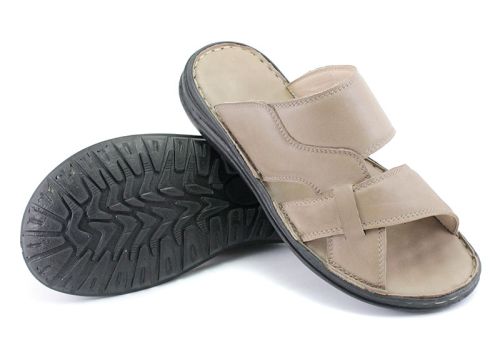 Papuci barbati din piele in culoarea nisipului - model Attila