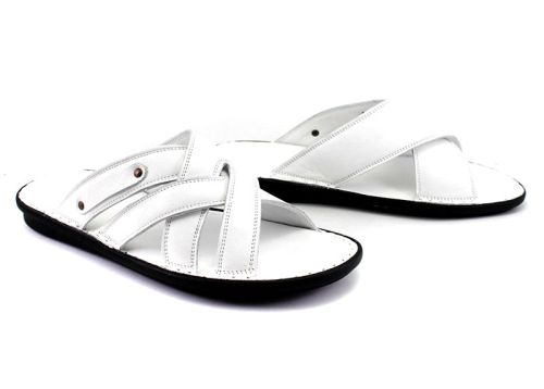 Papuci barbati din piele naturala alba - model Batoya.