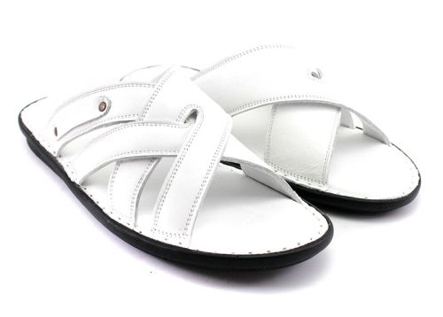 Papuci barbati din piele naturala alba - model Batoya.
