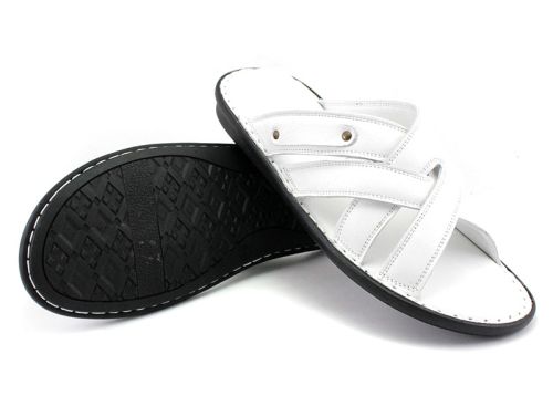 Papuci barbati din piele naturala alba - model Batoya.