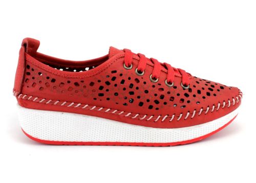 Femei pantofi de vara din piele naturala cu perforație în roșu - Model de Rickel 860