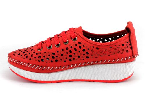 Femei pantofi de vara din piele naturala cu perforație în roșu - Model de Rickel 860