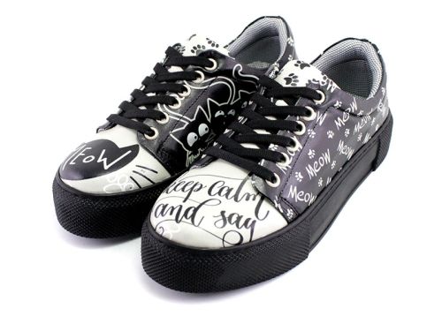 Pantofi sport de damă în negru cu inscripții - Model Luana