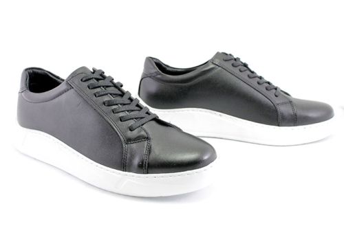 Pantofi barbati din piele negri cu talpa alba - Model Lazaro