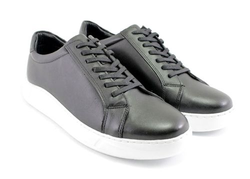 Pantofi barbati din piele negri cu talpa alba - Model Lazaro