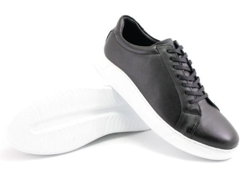 Pantofi barbati din piele negri cu talpa alba - Model Lazaro