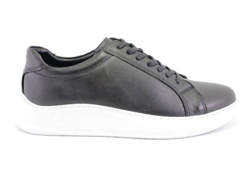 Pantofi barbati din piele negri cu talpa alba - Model Lazaro