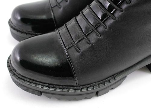 Ghete de piele pentru femei, cu fermoar lateral și șireturi negre - Model Evgenia