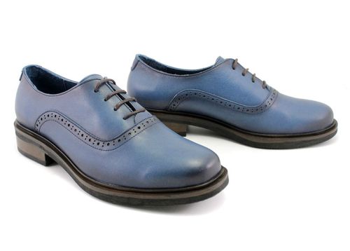 Pantofi casual de damă cu șireturi în albastru denim - Model Virginia.