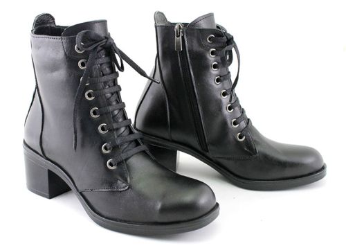 Botine de damă cu fermoar lateral și șireturi negre - Model Consuela.