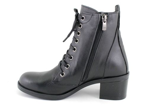 Botine de damă cu fermoar lateral și șireturi negre - Model Consuela.