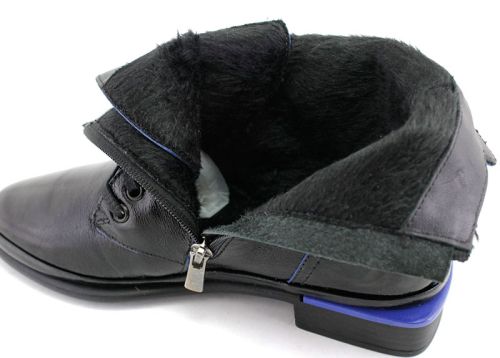 Botine elegante pentru femei, cu fermoar lateral și șireturi în negru și albastru - Model Ilana.