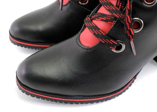 Botine elegante de damă cu fermoar lateral în negru și roșu - Model Elvira