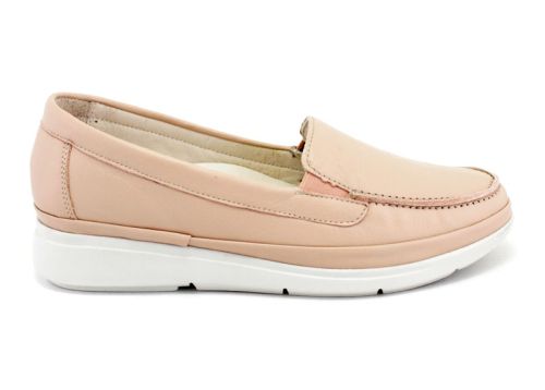 Mocasini femei din piele moale in roz - Model Alba.