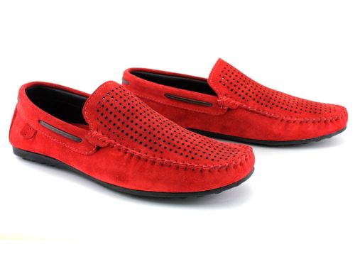 Mocasini barbatesti din piele intoarsa naturala in rosu - Model Charlie.