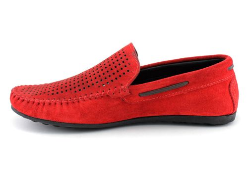 Mocasini barbatesti din piele intoarsa naturala in rosu - Model Charlie.