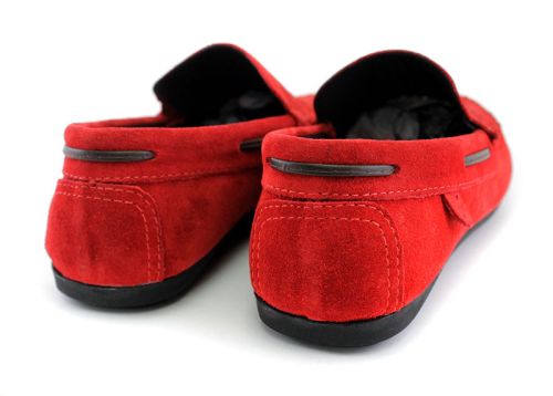 Mocasini barbatesti din piele intoarsa naturala in rosu - Model Charlie.