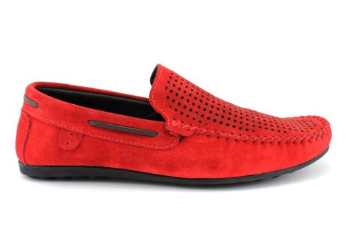 Mocasini barbatesti din piele intoarsa naturala in rosu - Model Charlie.