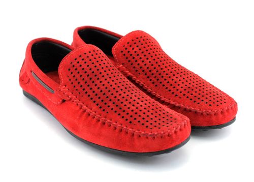 Mocasini barbatesti din piele intoarsa naturala in rosu - Model Charlie.