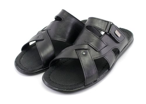 Papuci bărbați din piele naturală, negru, model Leonid
