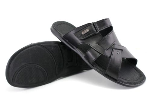 Papuci bărbați din piele naturală, negru, model Leonid
