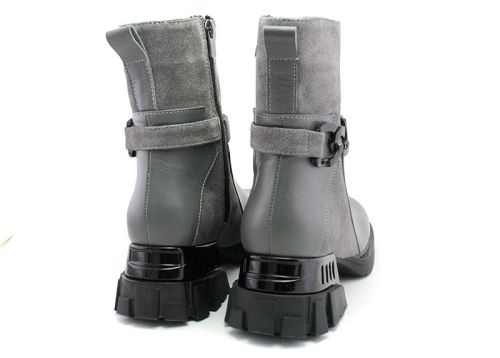 Ghete de damă din piele naturală și piele de căprioară în gri - model Nana