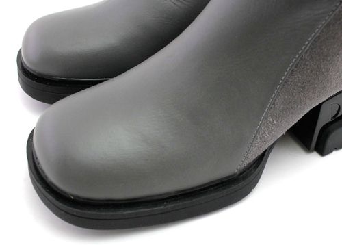 Ghete de damă din piele naturală și piele de căprioară în gri - model Nana