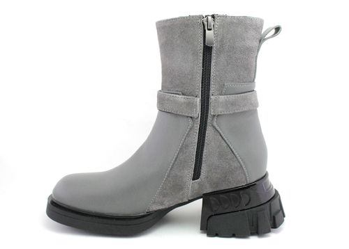 Ghete de damă din piele naturală și piele de căprioară în gri - model Nana