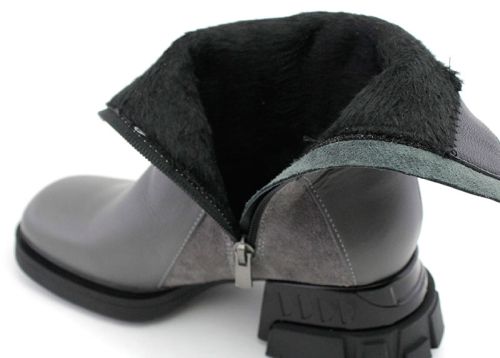 Ghete de damă din piele naturală și piele de căprioară în gri - model Nana