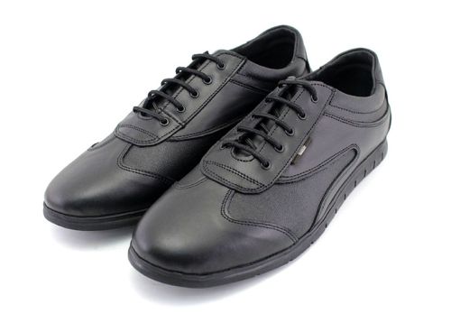 Pantofi sport pentru bărbați din piele naturală de culoare neagră - Model Leonardo