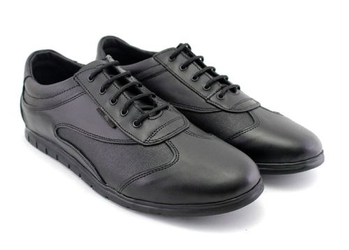 Pantofi sport pentru bărbați din piele naturală de culoare neagră - Model Leonardo