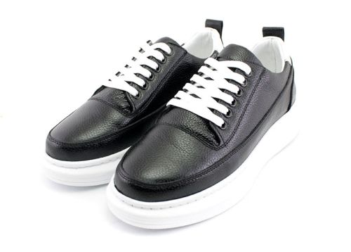 Pantofi sport pentru bărbați din piele naturală de culoare neagră - Model Rocky