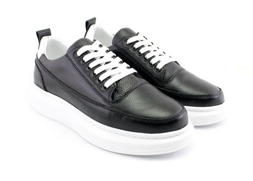 Pantofi sport pentru bărbați din piele naturală de culoare neagră - Model Rocky