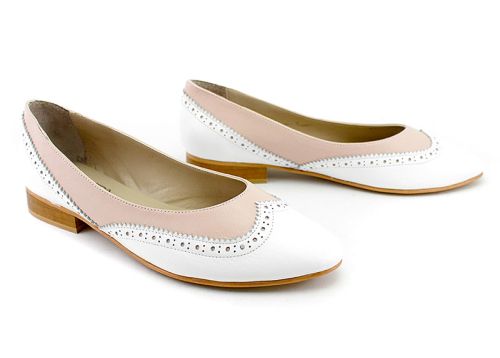 Pantofi de dama din piele naturala in alb si roz - Model Katerina