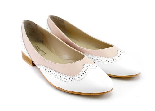 Pantofi de dama din piele naturala in alb si roz - Model Katerina