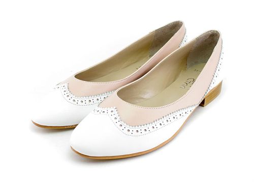 Pantofi de dama din piele naturala in alb si roz - Model Katerina