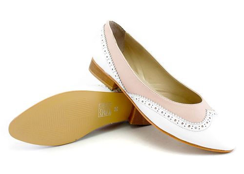 Pantofi de dama din piele naturala in alb si roz - Model Katerina
