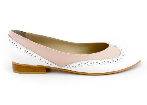 Pantofi de dama din piele naturala in alb si roz - Model Katerina