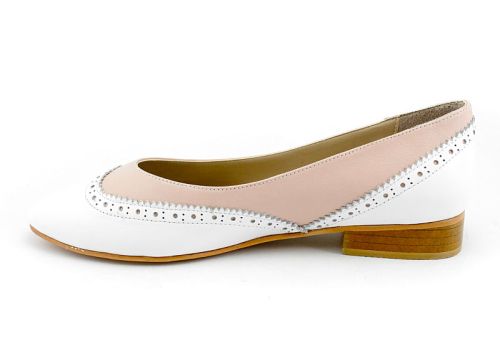 Pantofi de dama din piele naturala in alb si roz - Model Katerina
