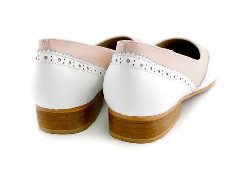 Pantofi de dama din piele naturala in alb si roz - Model Katerina
