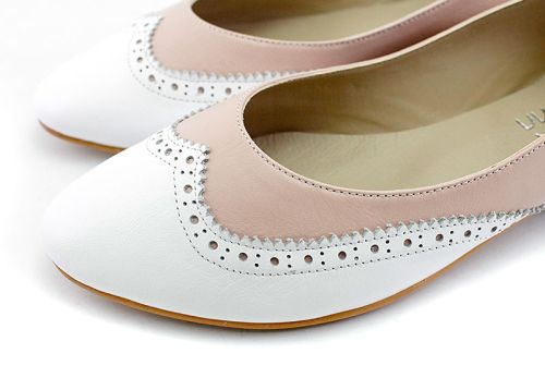 Pantofi de dama din piele naturala in alb si roz - Model Katerina