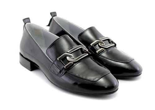 Pantofi de dama din lac natural in negru - Model Charlotte