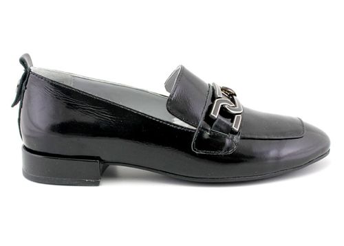 Pantofi de dama din lac natural in negru - Model Charlotte