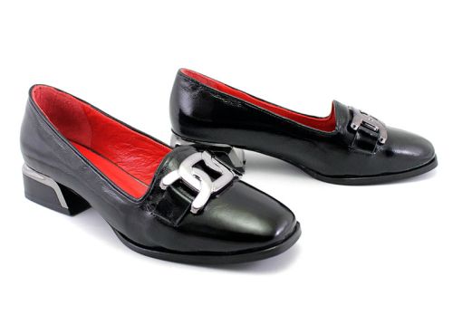 Pantofi de dama din lac natural in negru - Model Connie.