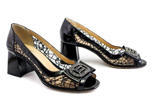 Pantofi dama, eleganti din lac natural in negru - Model Melinda.