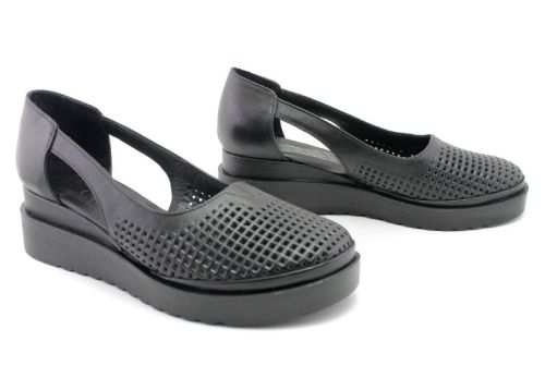 Pantofi de dama deschisi din piele naturala de culoare neagra, model Elitsa.