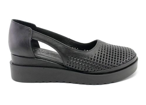 Pantofi de dama deschisi din piele naturala de culoare neagra, model Elitsa.